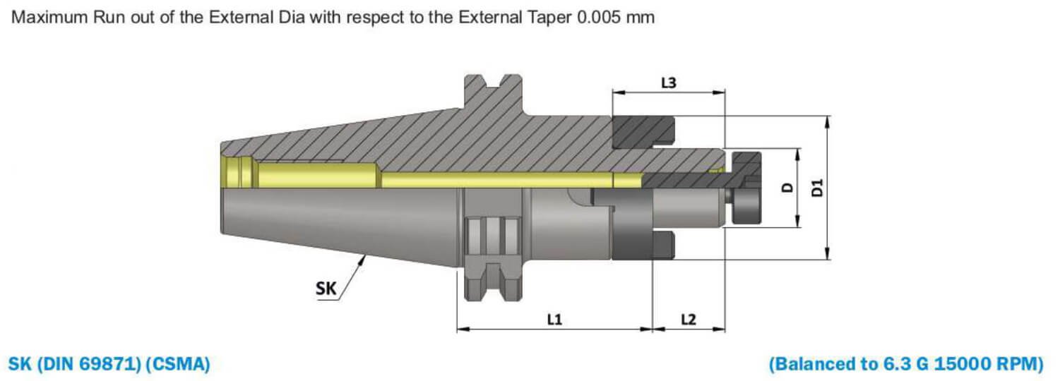 SK40 CSMA16 055 CombiShell Mill Adapter (AD) (Balanced to G 6.3 15000 RPM) (DIN 6358)